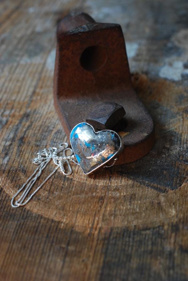 Heart Of Gold Pendant Morenci Turquoise With Pyrite