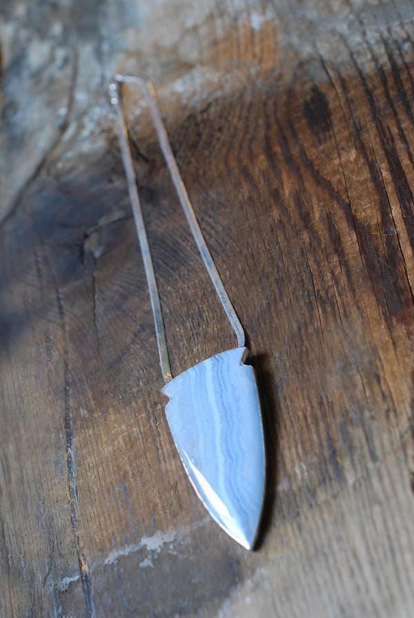 Gemmy Blue Chalcedony Arrowhead Statement Necklace