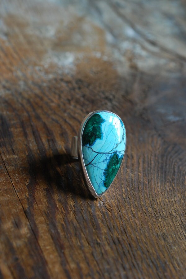 Flowers Ring Chatoyant Malachite Flowers In Chrysocolla