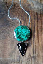 Midnight Malachite Necklace Collector's Cosmic Obsidian And Malachite