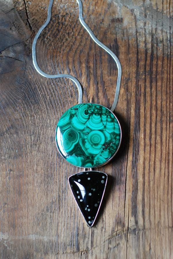 Midnight Malachite Necklace Collector's Cosmic Obsidian And Malachite