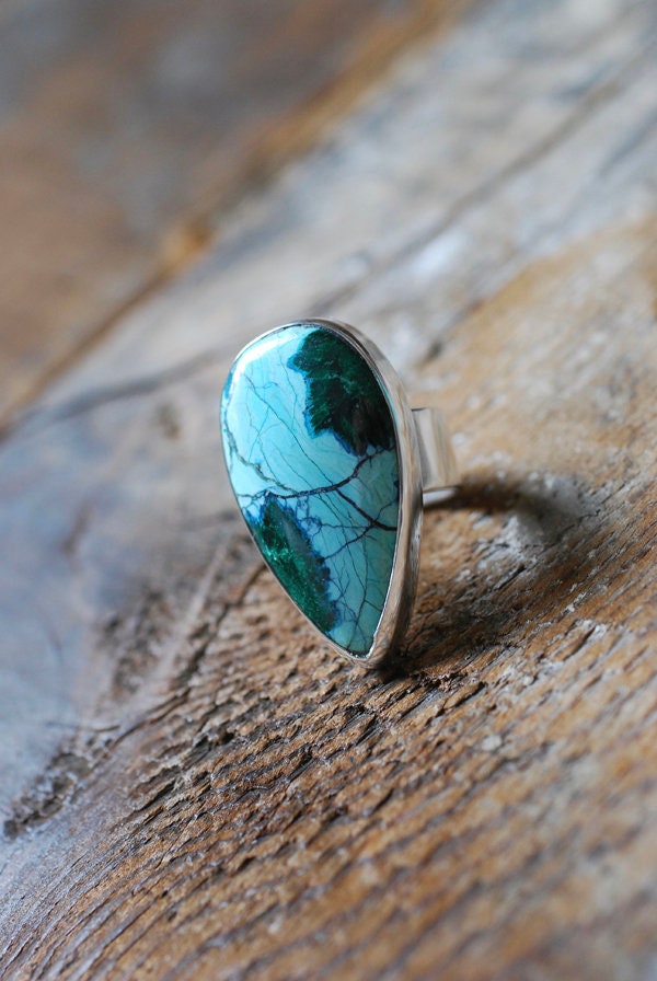 Flowers Ring Chatoyant Malachite Flowers In Chrysocolla