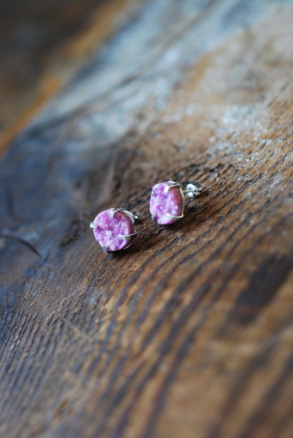 Pink Cobalto Calcite Mineral Stud Earrings All Natural Crystal Drusy