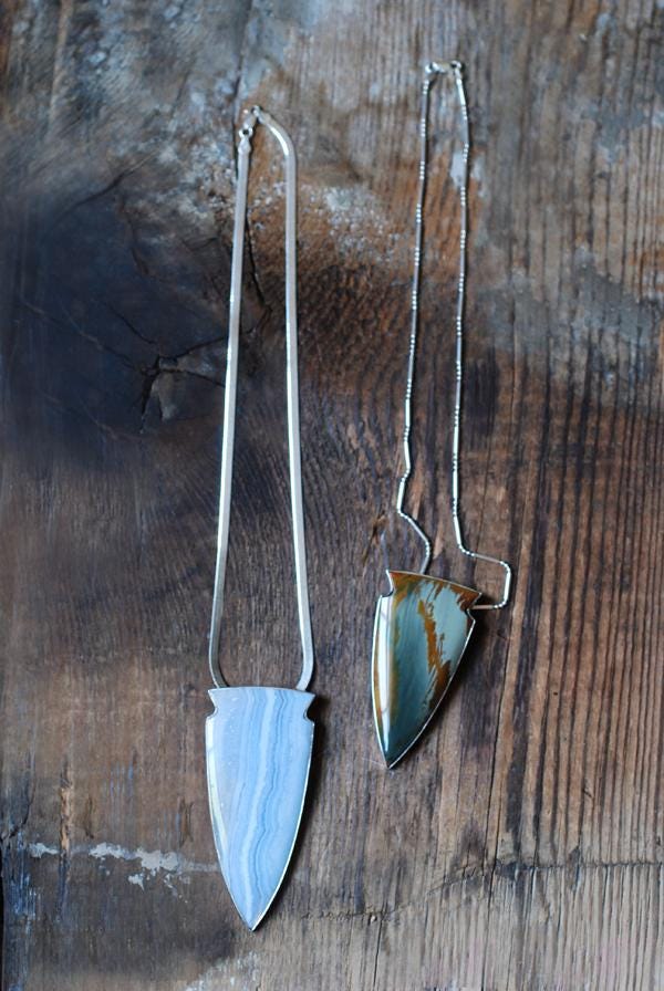 Gemmy Blue Chalcedony Arrowhead Statement Necklace