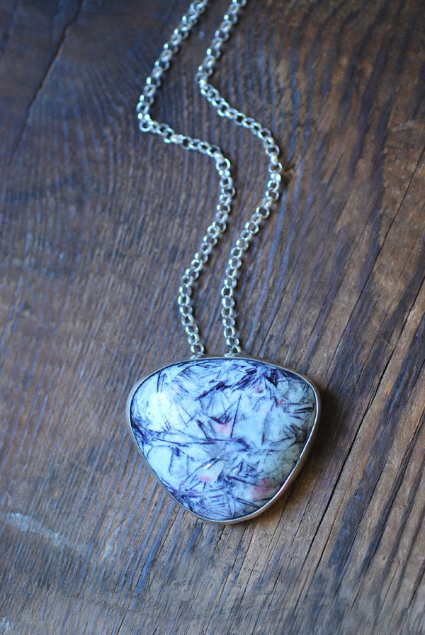 Lepidolite Pink Tourmaline Starburst Statement Necklace Rare