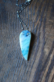 Blue Opal Wood Drop Pendant