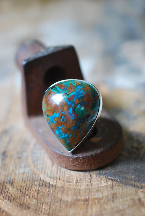 Dollybird Earth + Sky Ring Collector's Blue Green Azurite Malachite Chrysocolla Gem