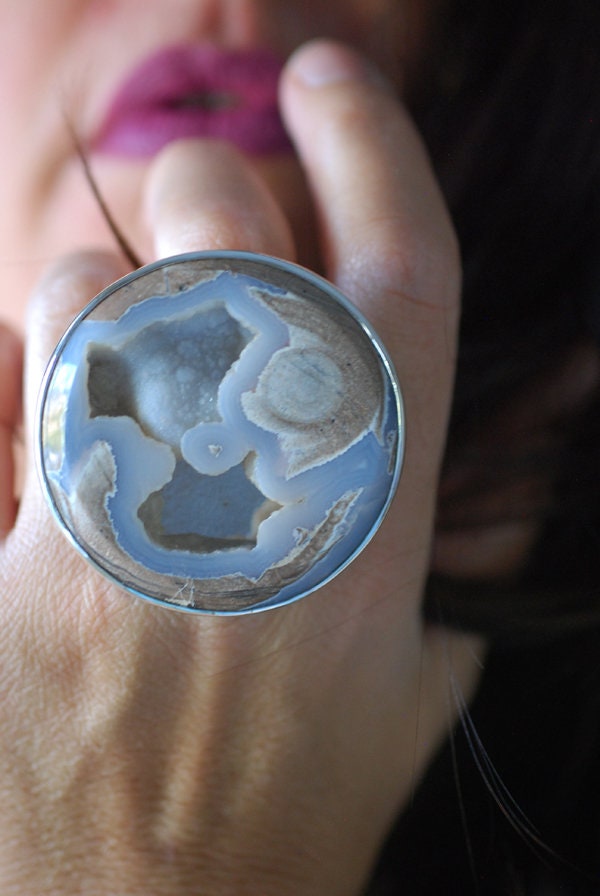 Snowball Ring Rare Pastel Blue Drusy Chalcedony