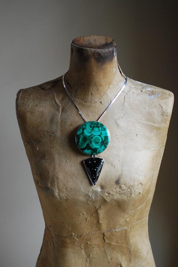 Midnight Malachite Necklace Collector's Cosmic Obsidian And Malachite