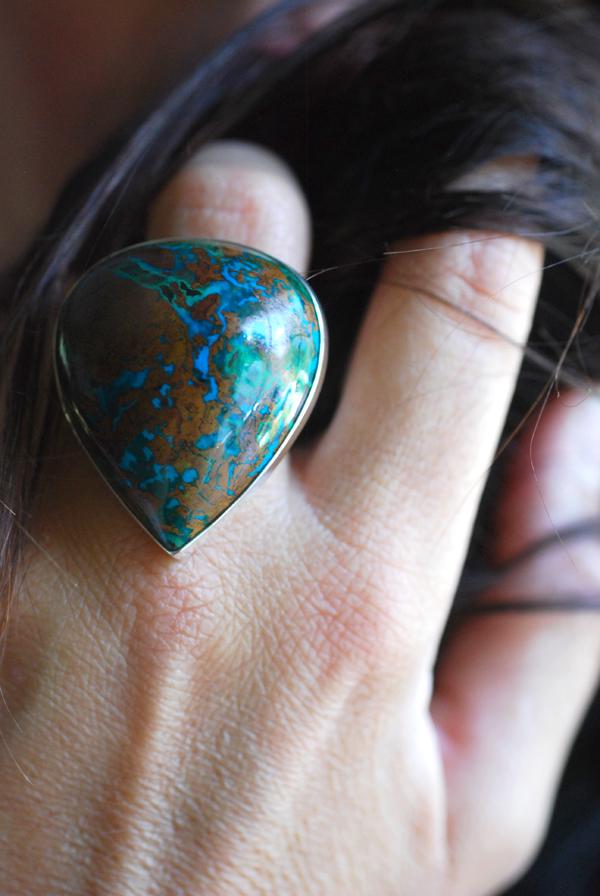 Dollybird Earth + Sky Ring Collector's Blue Green Azurite Malachite Chrysocolla Gem