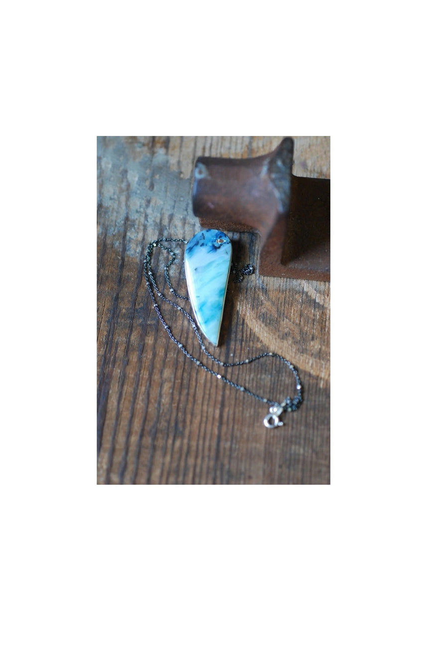 Blue Opal Wood Drop Pendant