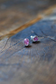 Bi-Color Pink Tourmaline Sterling Gem Studs