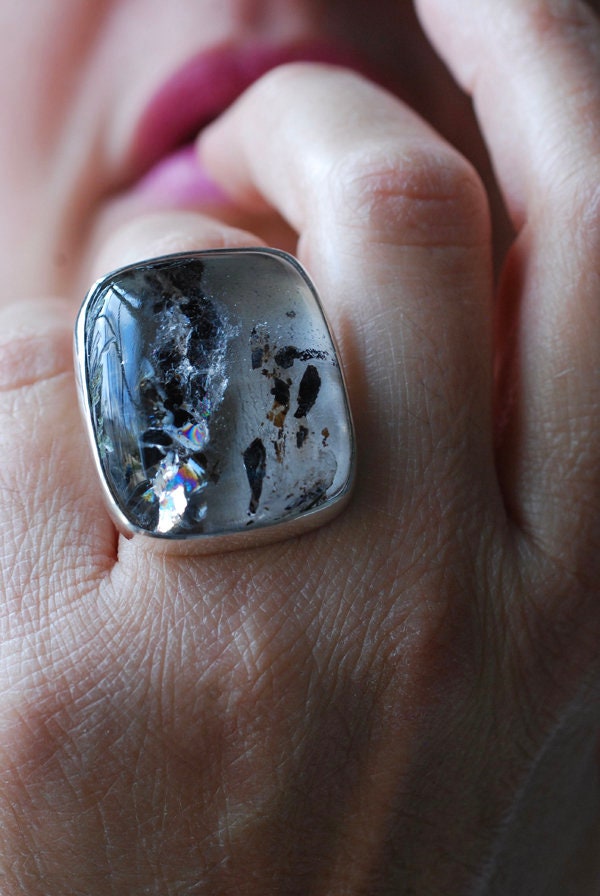 Hidden Rainbow Ring Included Mineral Quartz
