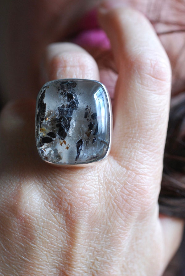 Hidden Rainbow Ring Included Mineral Quartz