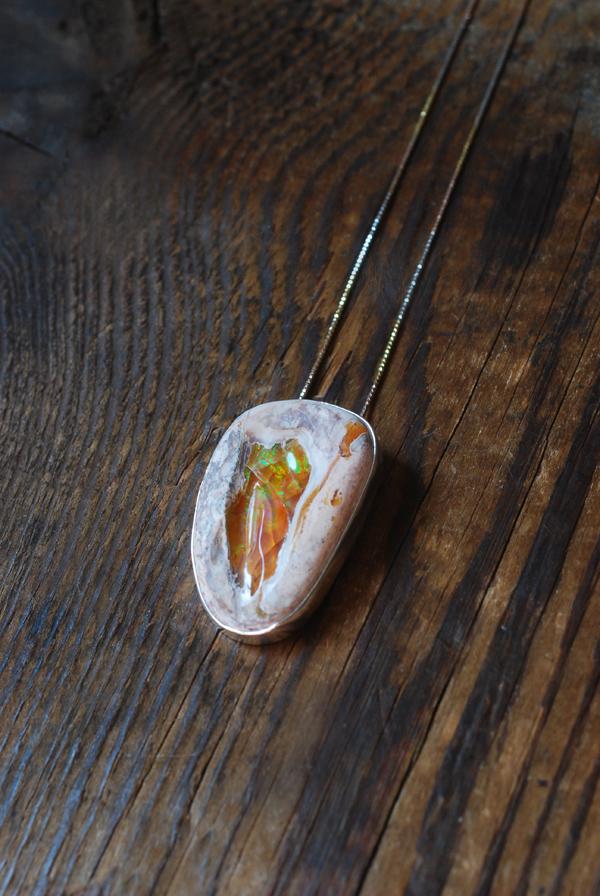 Dollybird Fiery Rainbow Necklace Statement Raw Fire Opal