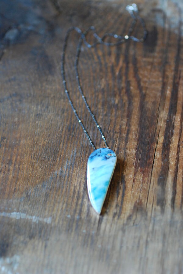 Blue Opal Wood Drop Pendant