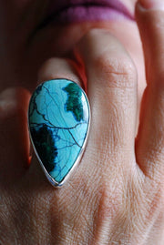 Flowers Ring Chatoyant Malachite Flowers In Chrysocolla
