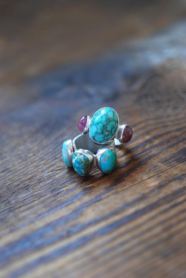 American Turquoise And Pink Tourmaline Cloister Ring