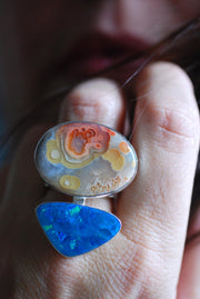 Colorful Lights Ring Lightning Ridge Opal