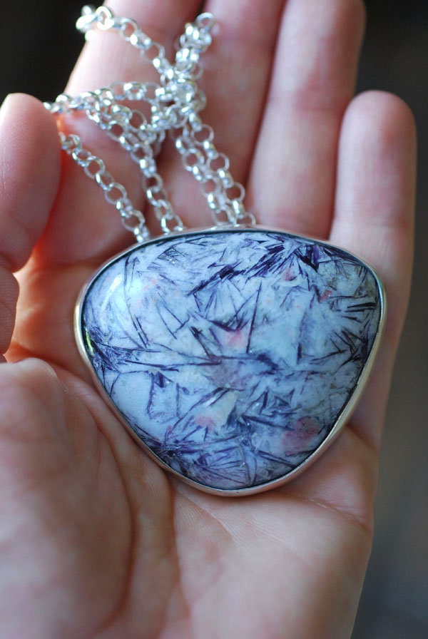 Lepidolite Pink Tourmaline Starburst Statement Necklace Rare