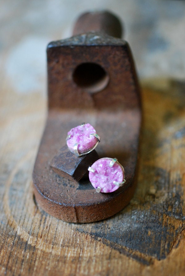 Pink Cobalto Calcite Mineral Stud Earrings All Natural Crystal Drusy