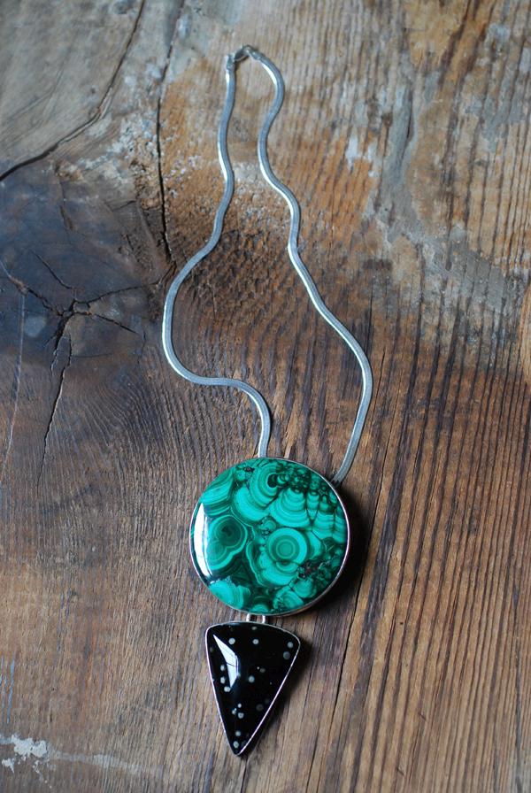 Midnight Malachite Necklace Collector's Cosmic Obsidian And Malachite