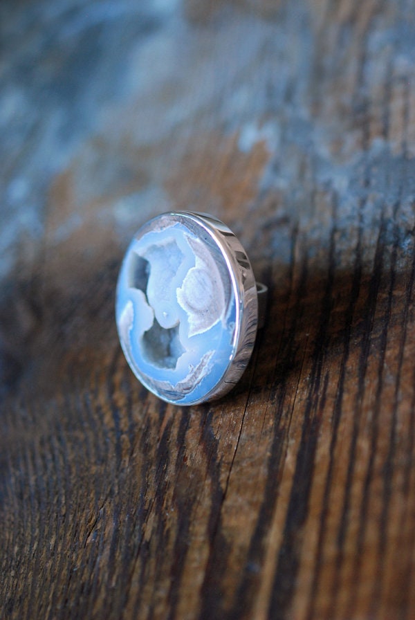 Snowball Ring Rare Pastel Blue Drusy Chalcedony