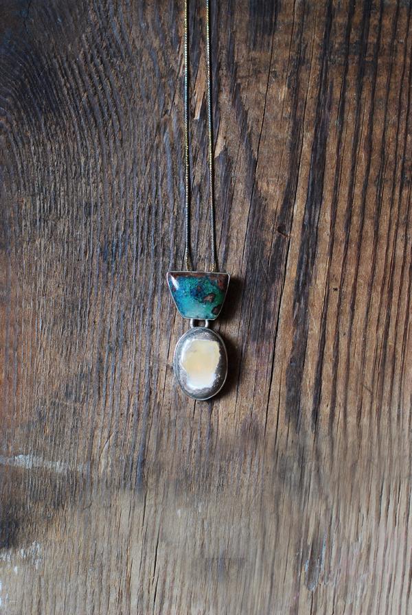 Endless Summer Drop Necklace Arizona Chrysocolla And Yellow Fire Opal