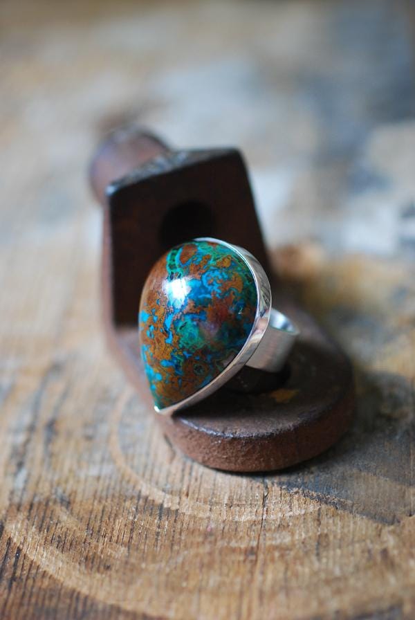 Dollybird Earth + Sky Ring Collector's Blue Green Azurite Malachite Chrysocolla Gem