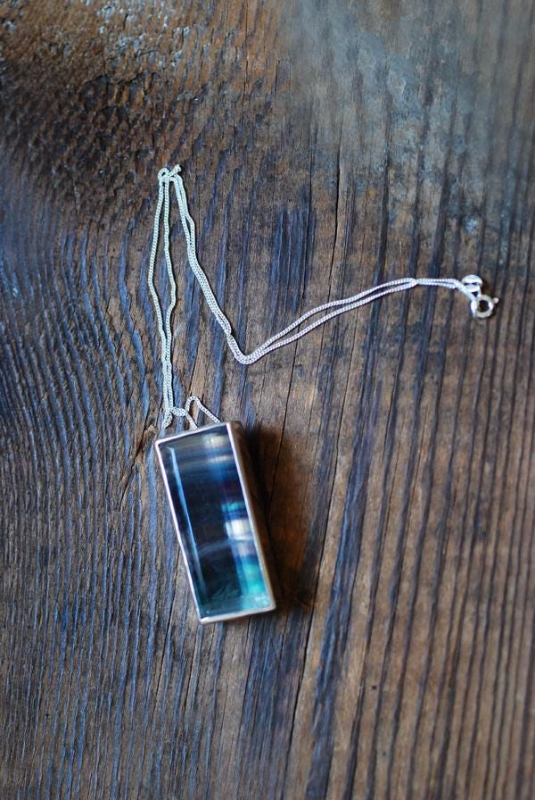 Midnight Sky Pendant Rare Banded Purple And Teal Faceted Fluorite All Natural