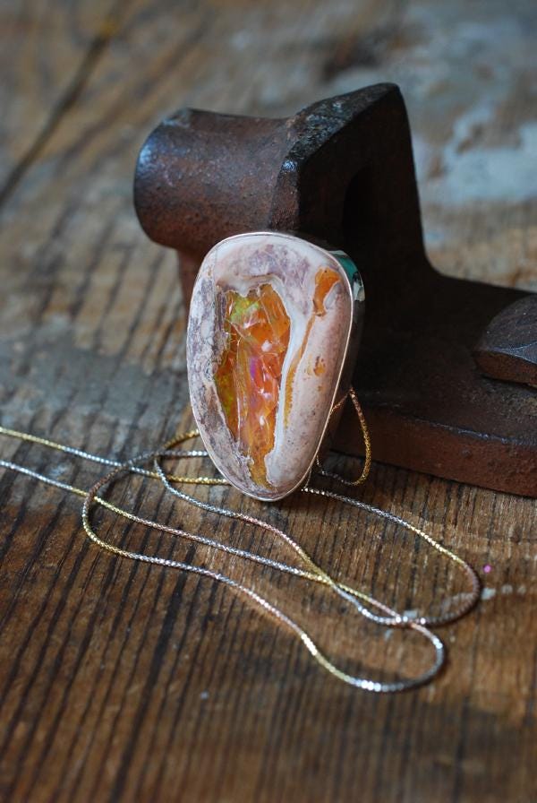 Dollybird Fiery Rainbow Necklace Statement Raw Fire Opal