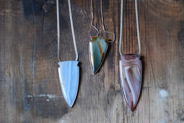 Gemmy Blue Chalcedony Arrowhead Statement Necklace
