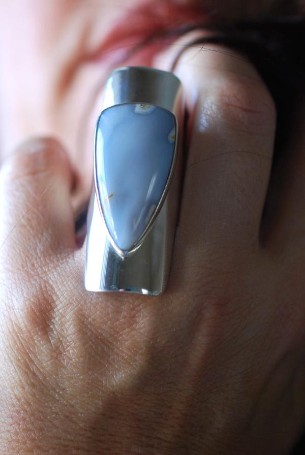 Rare Pale Blue Chalcedony Cuff Ring