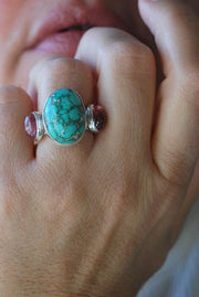 American Turquoise And Pink Tourmaline Cloister Ring