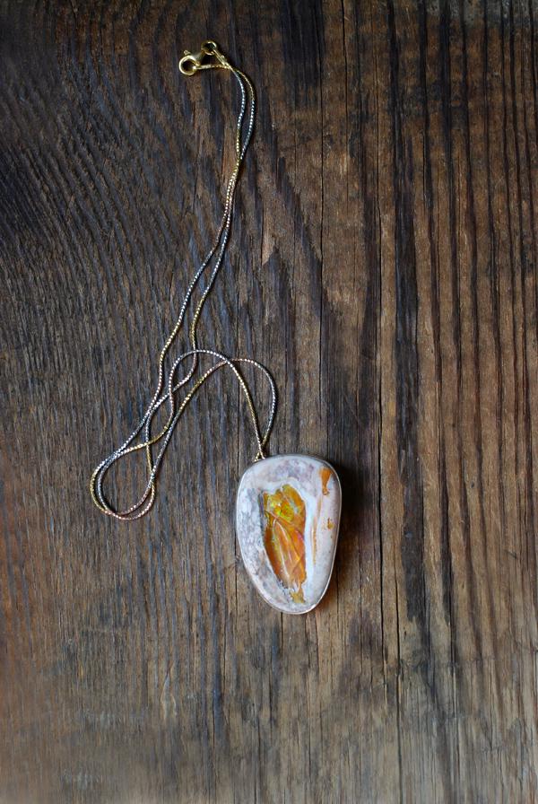 Dollybird Fiery Rainbow Necklace Statement Raw Fire Opal
