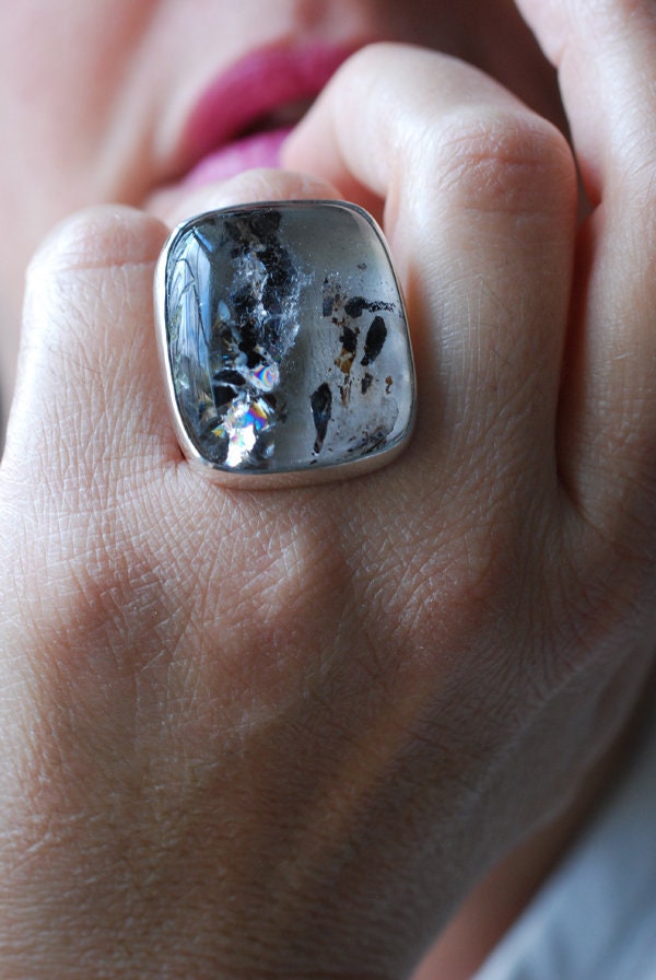 Hidden Rainbow Ring Included Mineral Quartz