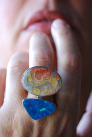 Colorful Lights Ring Lightning Ridge Opal