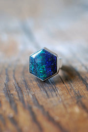 Painted Lady Ring Black Andamooka Opal