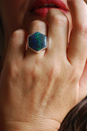 Painted Lady Ring Black Andamooka Opal