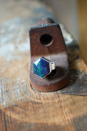 Painted Lady Ring Black Andamooka Opal