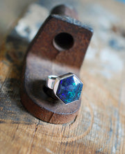 Painted Lady Ring Black Andamooka Opal