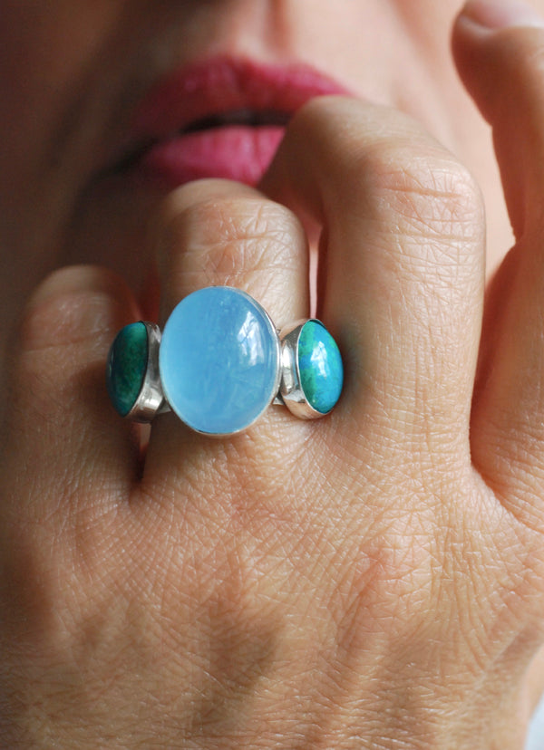 Moonwater Cloister Ring Aquamarine And Chrysocolla