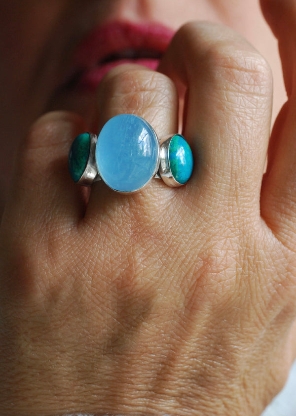 Moonwater Cloister Ring Aquamarine And Chrysocolla