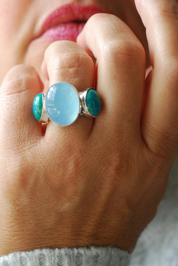 Moonwater Cloister Ring Aquamarine And Chrysocolla