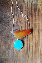 Autumn Blaze Necklace Glowing Old Stock Petrified Wood And Kingman Turquoise