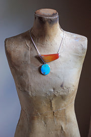 Autumn Blaze Necklace Glowing Old Stock Petrified Wood And Kingman Turquoise