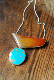 Autumn Blaze Necklace Glowing Old Stock Petrified Wood And Kingman Turquoise