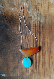 Autumn Blaze Necklace Glowing Old Stock Petrified Wood And Kingman Turquoise
