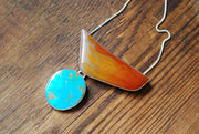 Autumn Blaze Necklace Glowing Old Stock Petrified Wood And Kingman Turquoise