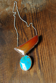 Autumn Blaze Necklace Glowing Old Stock Petrified Wood And Kingman Turquoise